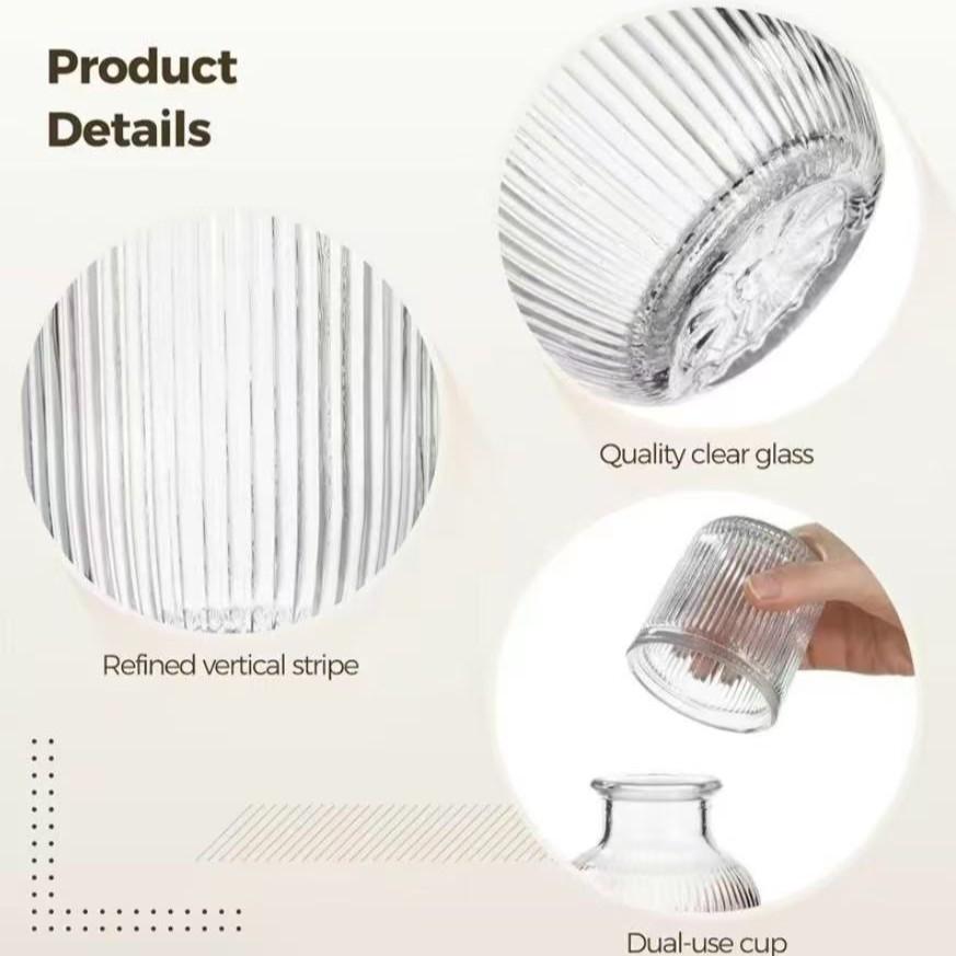 Premium Vintage Embossed Glass Bedside Carafe & Tumbler, Large Capacity Ins Style Thickened Explosion-Proof Pitcher with Dustproof Inverted Cup, Reusable Heat Resistant Stylish Drinkware Beverage Glassware for Home Living Room Hosting Office