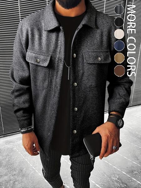 Men's Casual Shirt Jacket Coat with Button Front Closure, Spring & Fall Fashion, Fitted Warm Outerwear for Any Occasion Men's Casual Shirt Jacket Coat with Button Front Closure, Spring & Fall Fashion, Fitted Warm Outerwear for Any Occasion