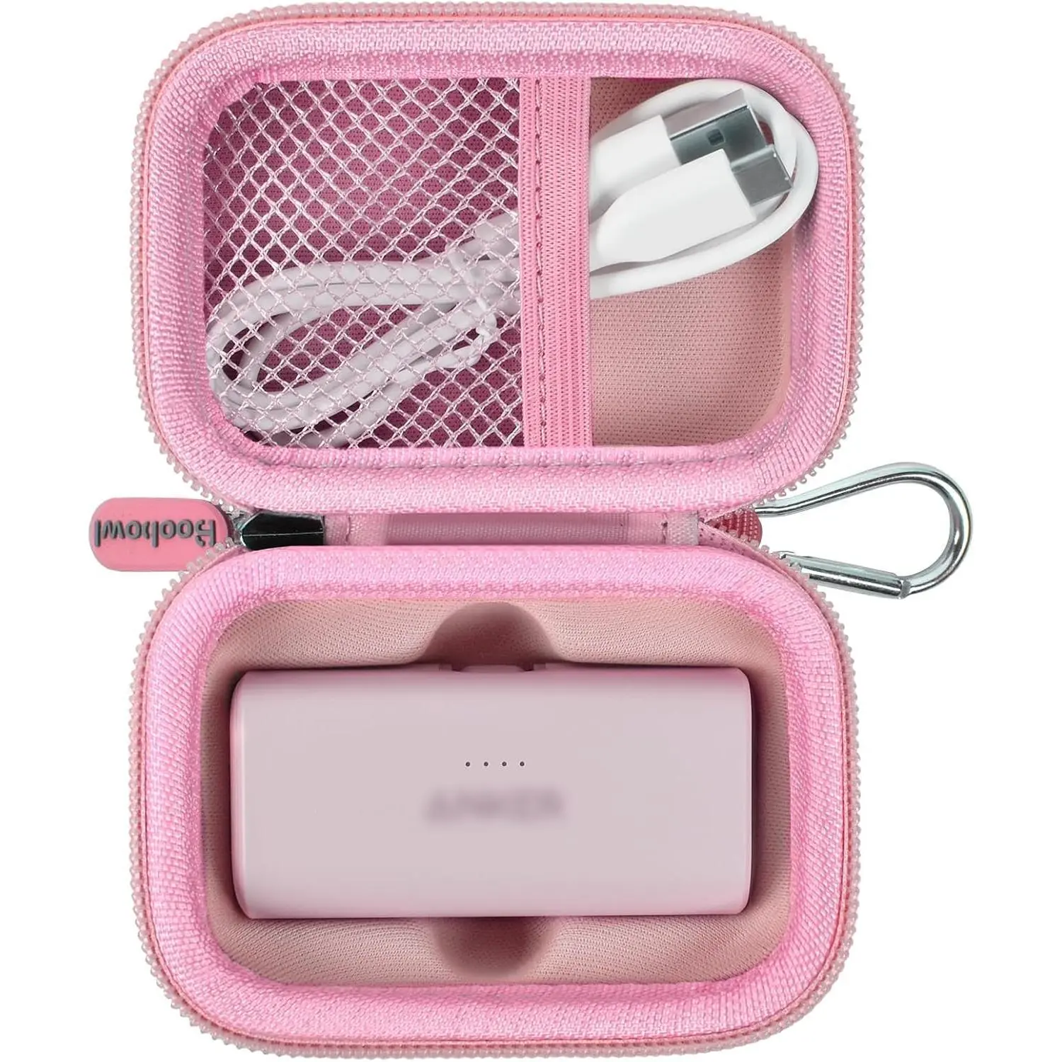 Portable Charger Case for Iwalk/for Feob/for Charmast/for Amelema | Carabiner, Keeps Essentials Organized, Mesh Pocket, Store a Charging Cable, Travel, Outdoor, Business Trips, Box Only, Pink