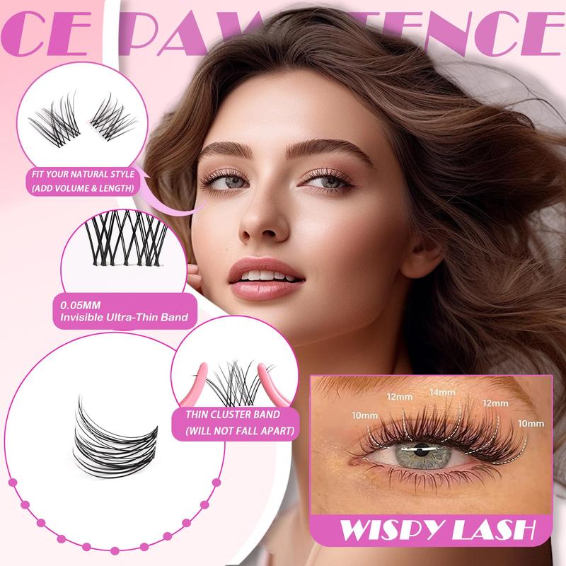 Lash Clusters Kit 8-16mm Natural Eyelash Extensions Kit DIY Individual Lashes 154 Pcs C-Curly Eyelash Cluster Kit with Lash Bond and Seal Tweezers Remover Eyelash Brush DIY at Home Easily Eyelash Glue Extension