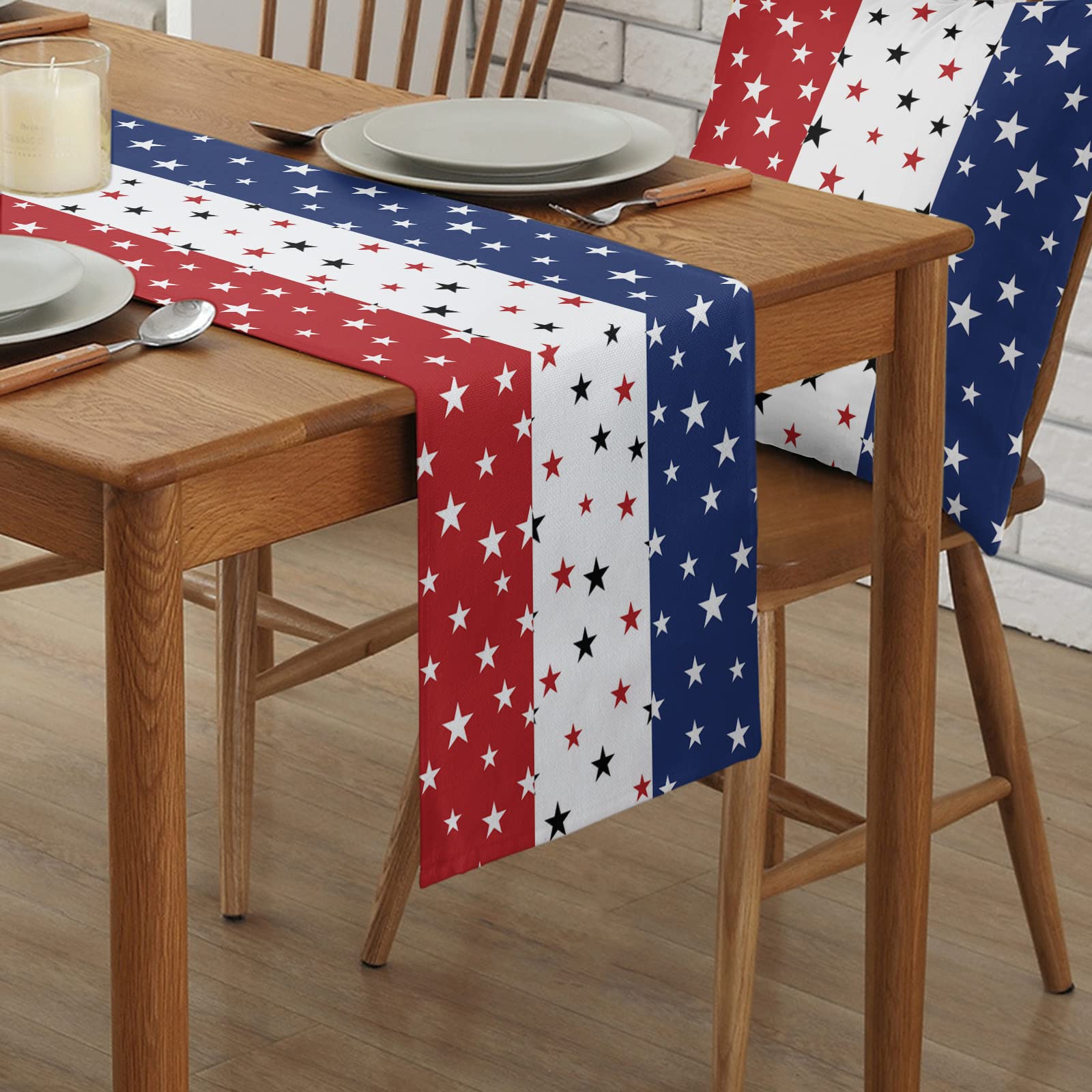 July 4th Table Runner, Patriotic Star Flag, Blue, Independence Day Decoration, Home Kitchen Dinner Table Decor