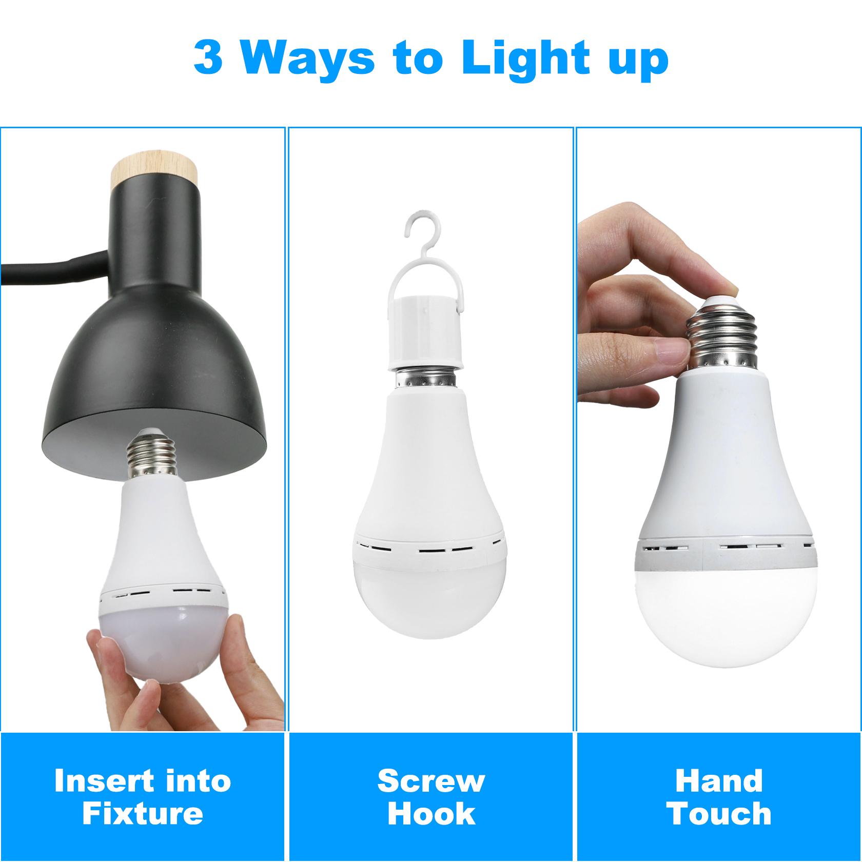 Rechargeable emergency Light Bulbs,Power Outage Lights, A21 led light 60 Watt,Battery Powered Light Bulb E26 Base,Multi-Function Battery Backup Emergency Light for Power Outage Camping Outdoor Activity,2/4Pack