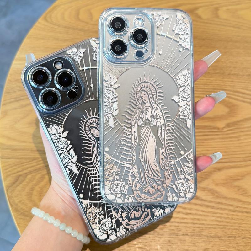 Virgin Mary Pattern Smartphone Case, All-inclusiveClear Soft TPU Shockproof Protective Cover PhoneAccessories Compatible with iPhone 16 ProMaxcase 11 12 13 14 15
