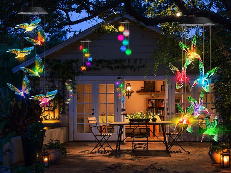 New Year color-changing wind chimes, solar-powered, 6-LED waterproof outdoor decorative hanging lamp, a perfect holiday gift for mom, wife, or children.Affordable and high-quality, suitable for porches, patios, and gardens.