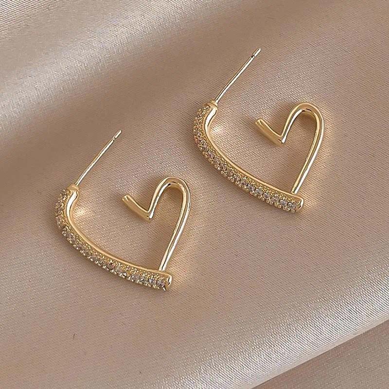 Fashion Simple Gold Color Love Heart Earrings for Women Trendy Elegant Metal Geometric Zircons Heart-Shaped Earrings Jewelry