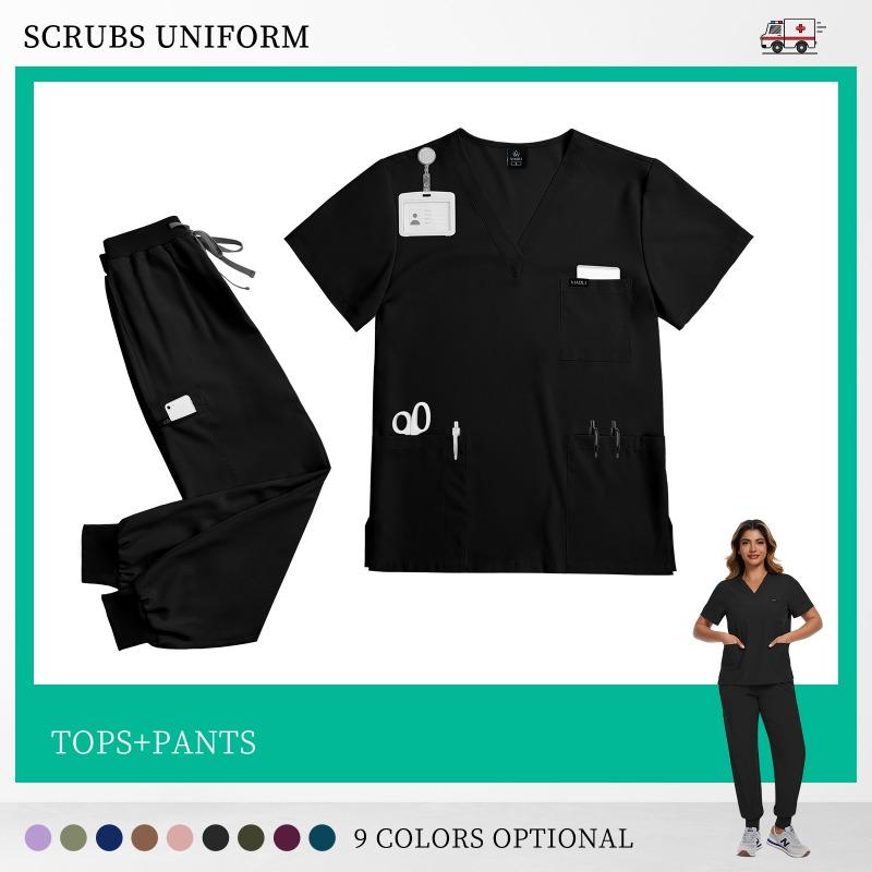 Comfortable Leisure Care Center Work Clothes Wholesale Price Clinical Uniform Woman Hospital Doctor Work Wear Nurse Clothing Short Sleeved Top Jogging Pants Set