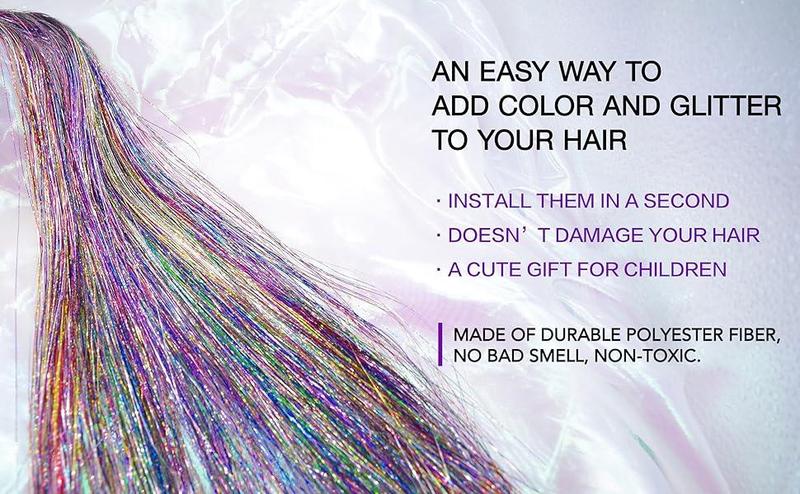 Clip in Hair Tinsel, Pack of 6 Pcs 24 Inch,Glitter Tinsel Hair Extensions 24 Inches, Festival Tinsel Fairy Hair Extension Party Dazzle Hair Accessories Strands Kit for Women Girls Kids