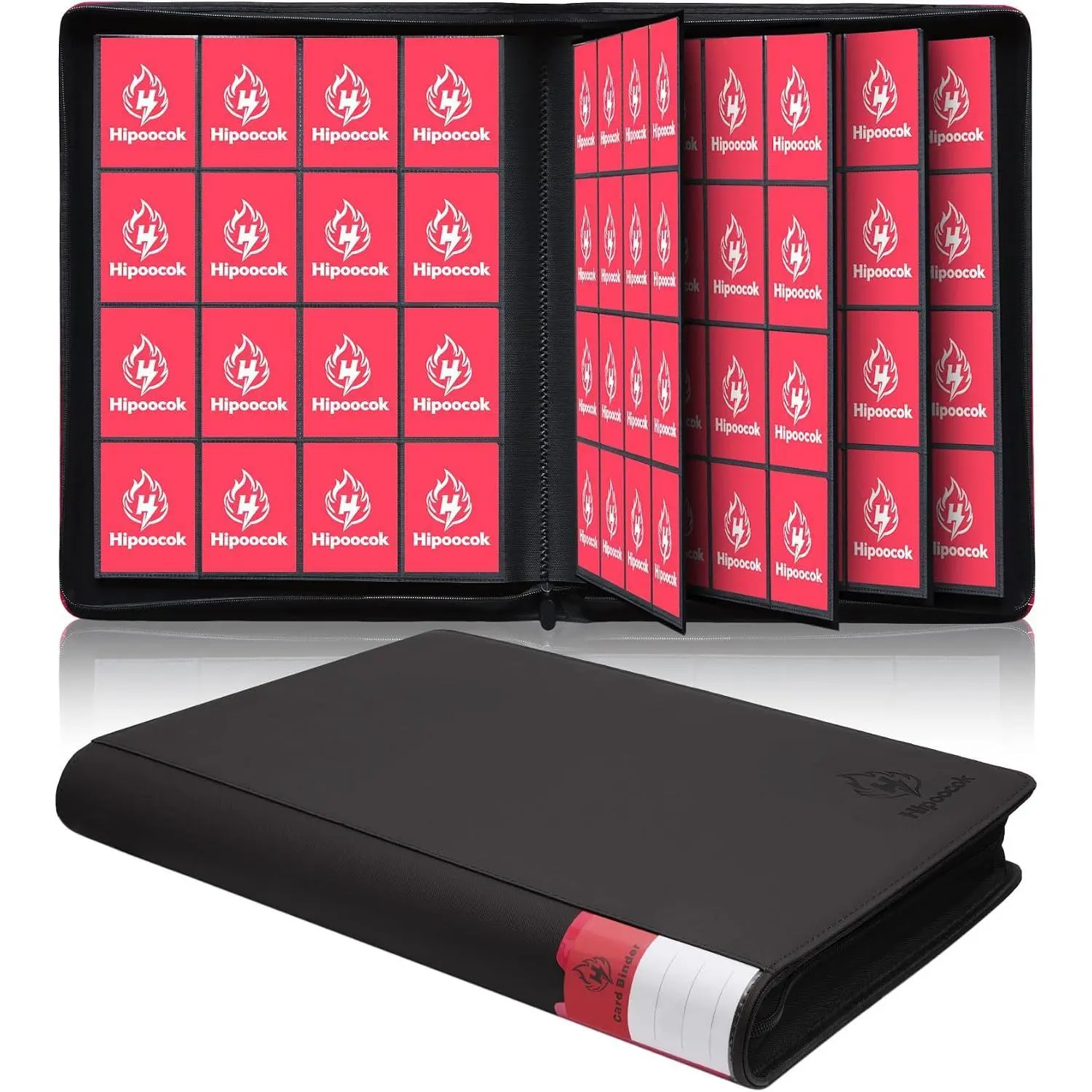 1280-Pocket Red Zipper Trading Card Binder with 100 Card Sleeves | 16-Pocket Ringless Side Loading Card Collection Binder, Waterproof PU Leather, for Baseball,Baseball Sports Collectible Cards