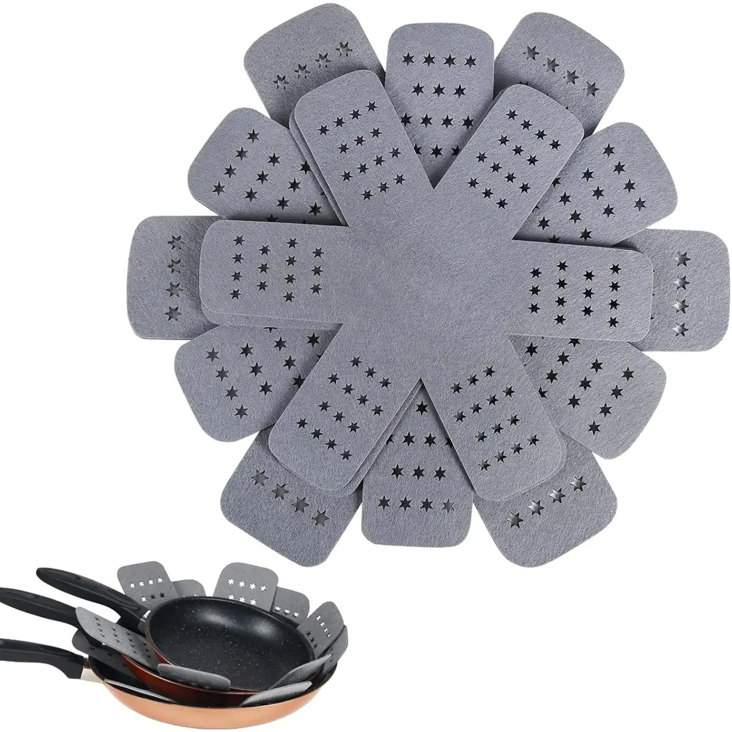 Mother Day Gift Pan and Pot Protectors, Larger & Thicker Pan Protectors with Stars, Set of 6 and 3 Different Sizes, Pot Protectors for Stacking and Protecting Your Cookware