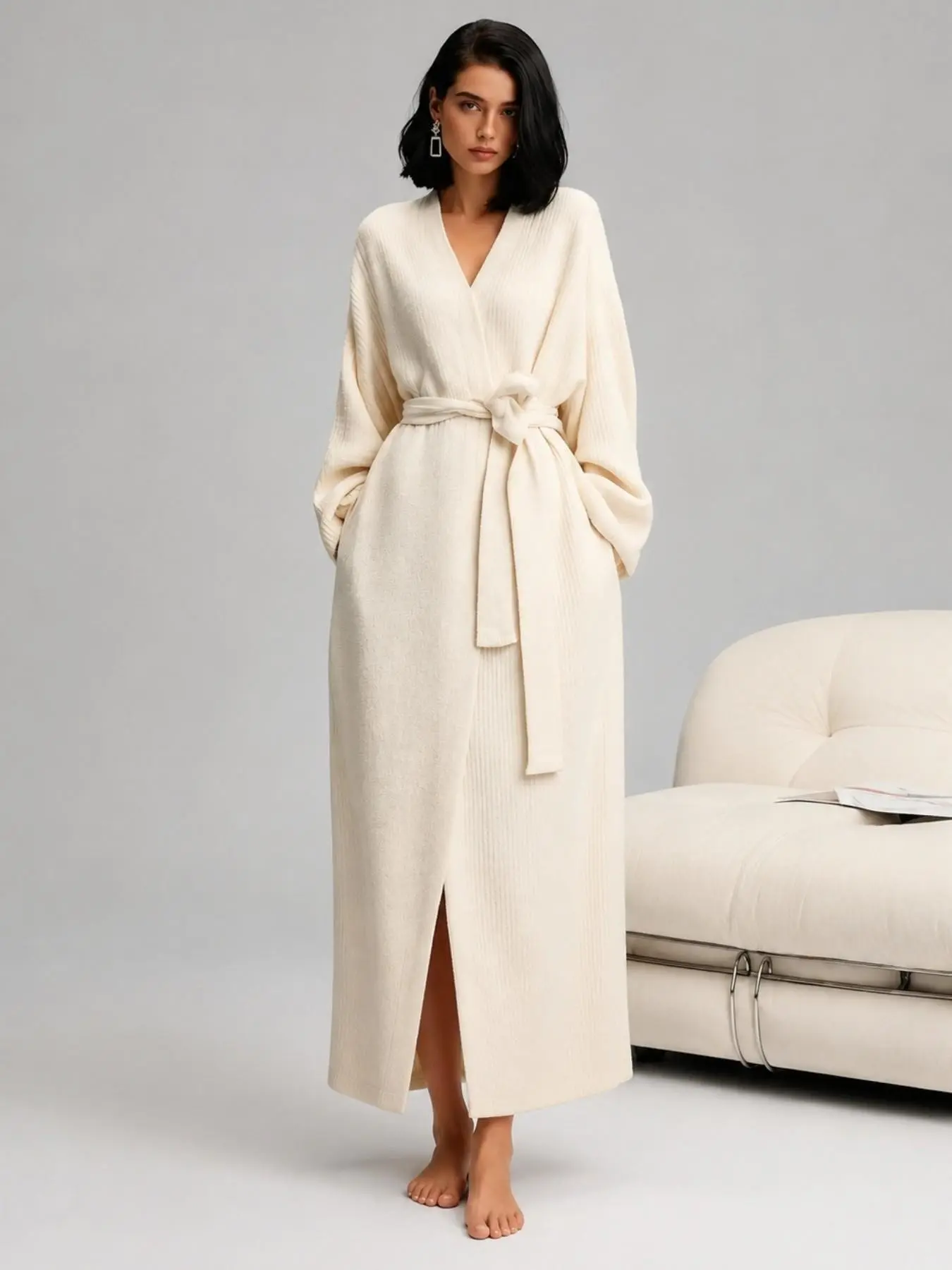 Women's Thick Double-Faced Velvet Sleepwear, Fall & Winter Warm Long Bathrobe, Soft Skin-Friendly No Shedding, Outer Wear Plush Pajamas