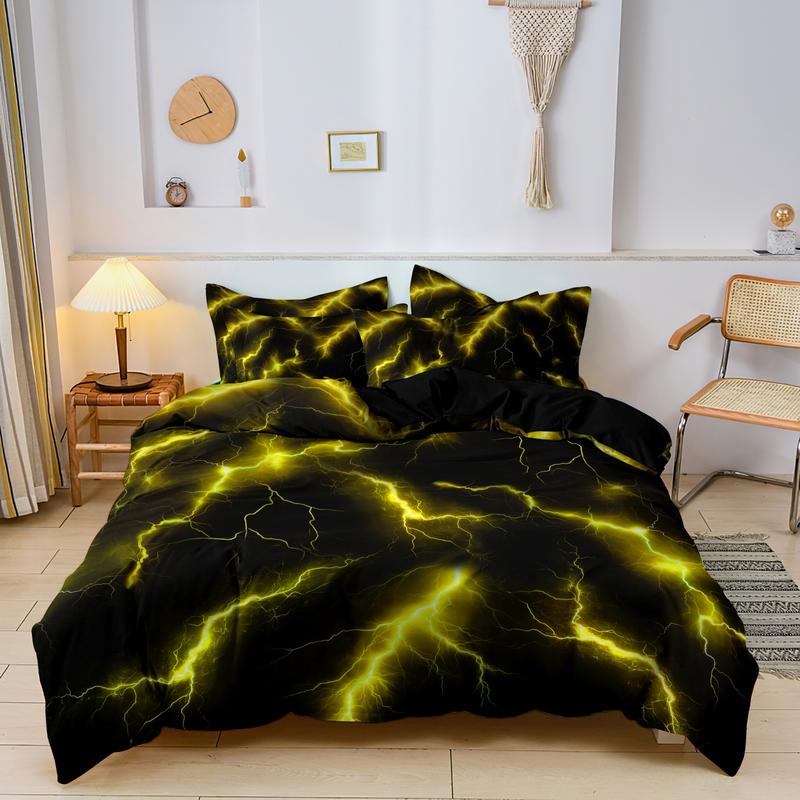 Lightning Print Duvet Cover Set, 3 Counts/set Including 1 Duvet Cover & 2 Pillowcase without Filler, Soft Breathable Bedding Set for Home Dormitory, Bedroom Bedding Set