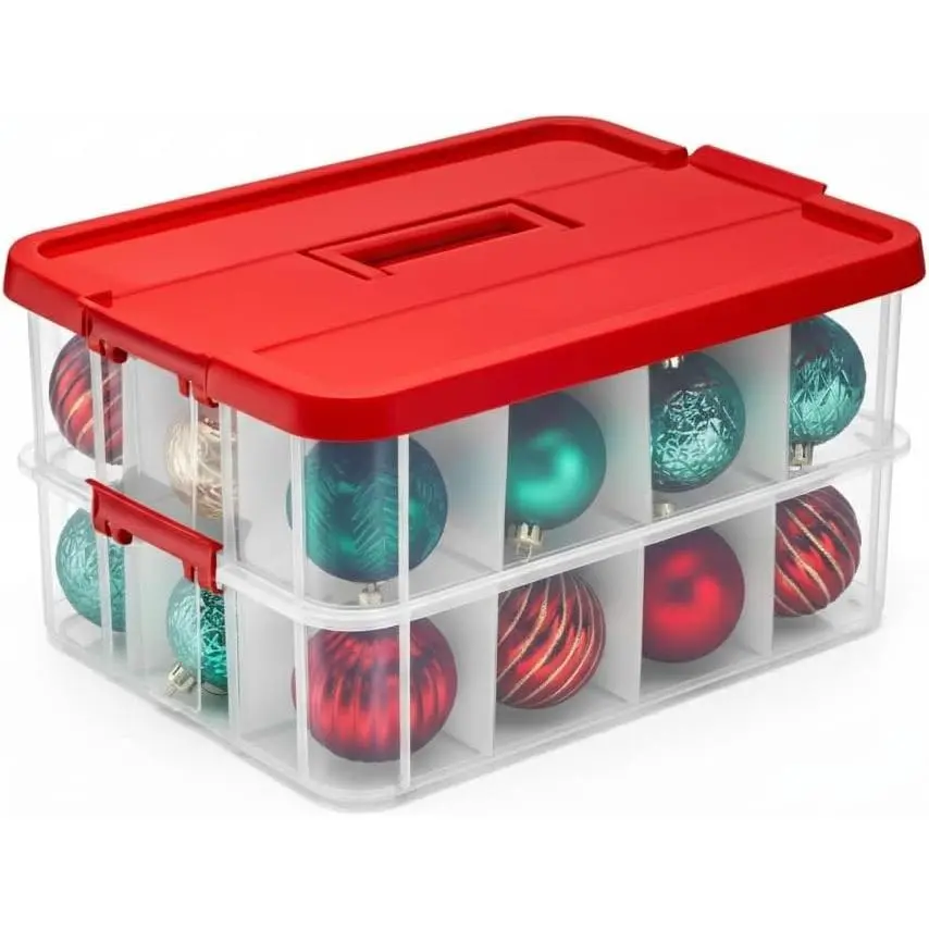 2-Layer Christmas Ornament Storage Box Plastic - 24 Compartment Cchristmas Decoration Storage Box
