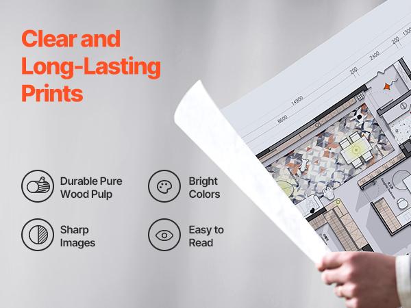 VEVOR Wide Format Paper, 24 inx 500 ft Plotter Paper, 2 Rolls CAD Bond Rolls with 3 in Core, 20 LB Bond Paper Rolls, Idea for CAD Drawings, Engineering Plans, GIS Maps Architectural Designs