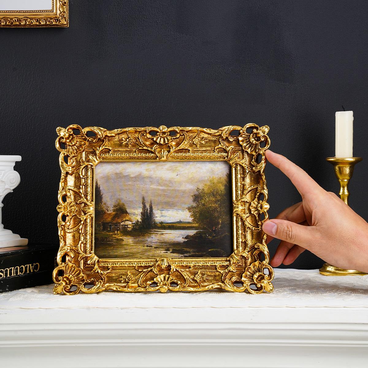 European Vintage Frame Set, Rectangular Decorative Photo Display, Pearl Chain & Swallow Design, Wall Hanging, Home Decoration, Picture Frame