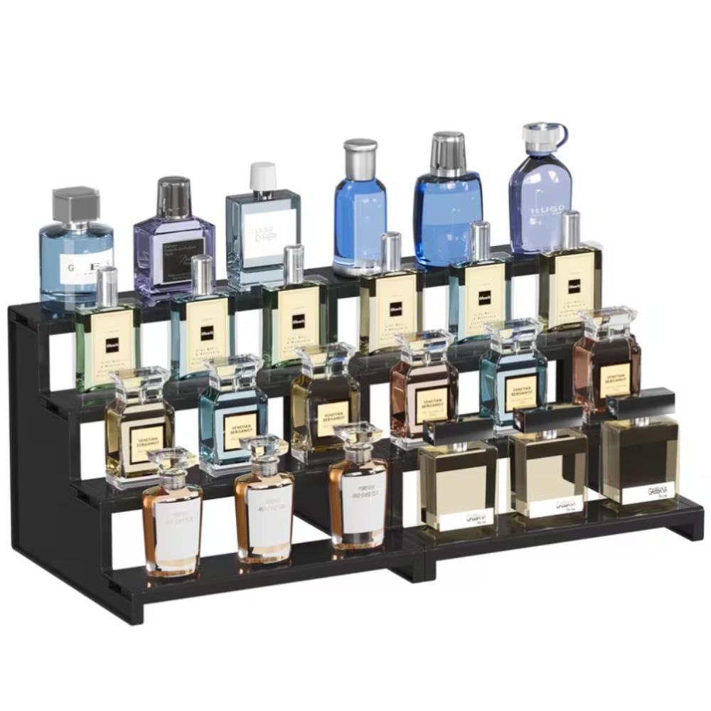 Multi-layer black display rack, tool-free assembly display box, Cosmetic Display Stand for perfume, action figure and seasoning organizing and storage rack, Cologne Display Shelf, Display Holder