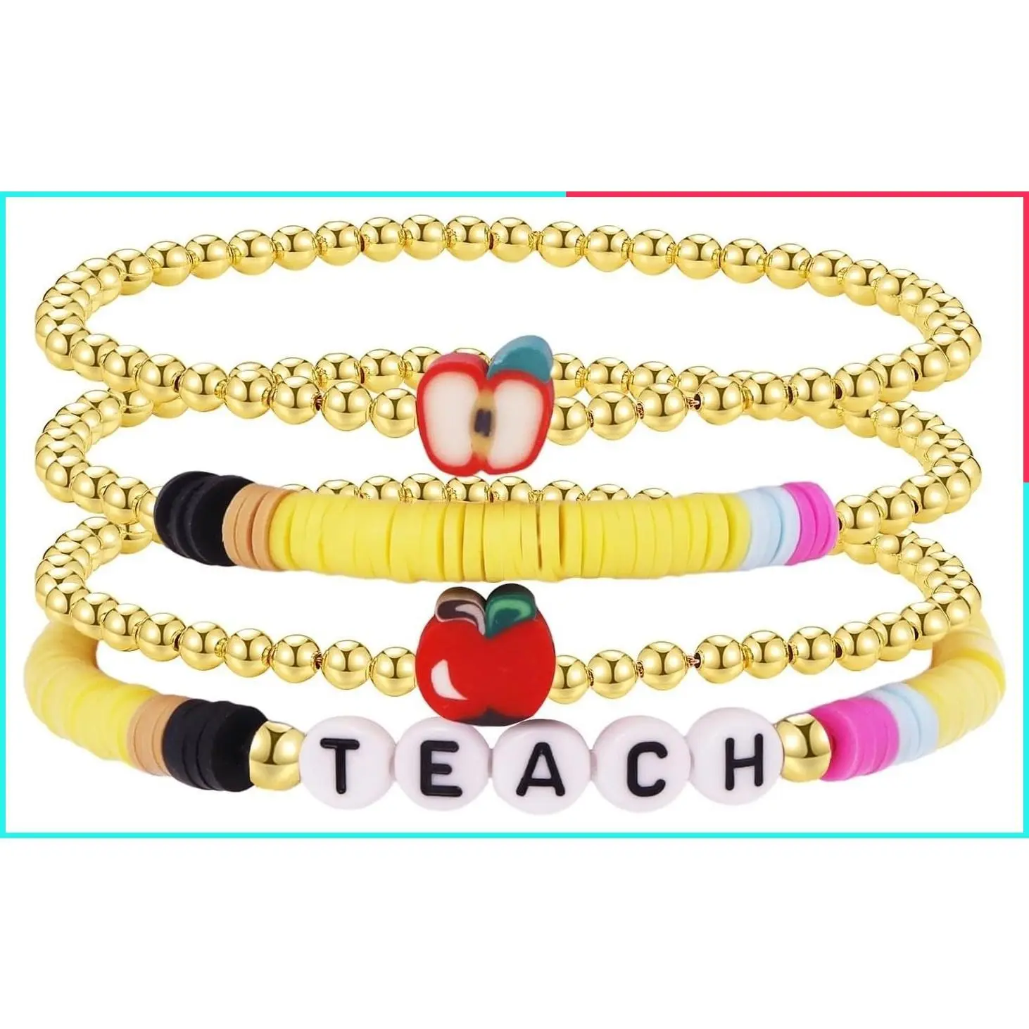Handmade Beaded Teacher Bracelet with Love Teach Inspire Letter Beads, Stretch Wristlet Appreciation Gift for Women