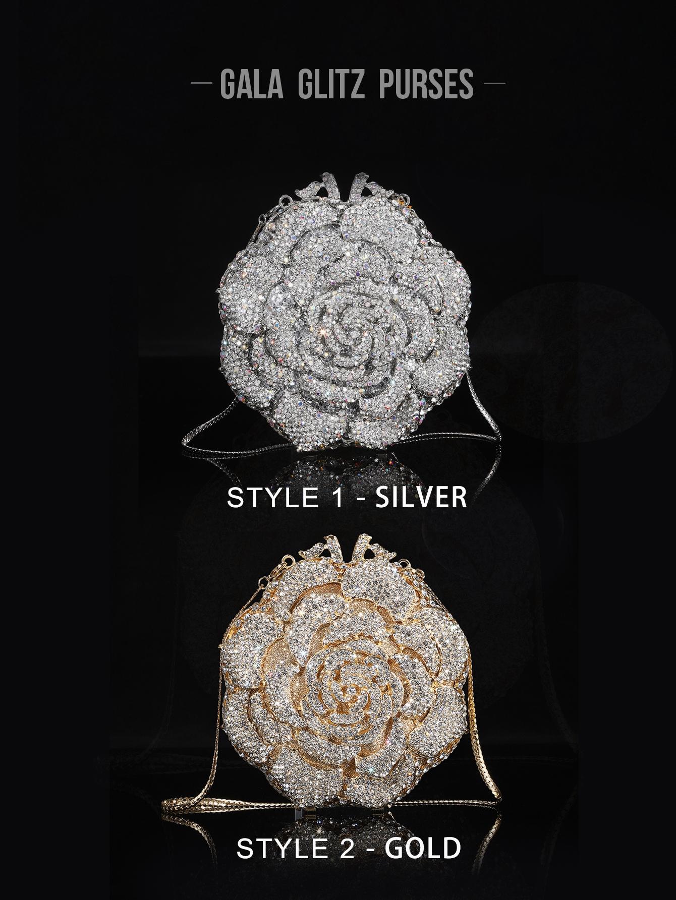 1pc Mini Elegant Clutch Bags Rhinestone Flower Design Evening Purses For Party&Prom,Luxury Metal Crystal Handmade Clutch Bags For Women,Full Diamond Dinner Clutches Novelty/Glitter Handbags For Wedding Bride/Gifts
