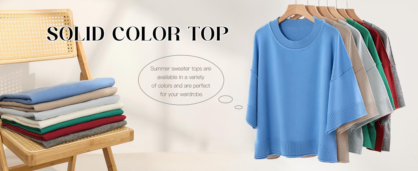 Saodimallsu Womens Short Sleeve Sweater Summer Oversized Cropped Sweaters Casual Crewneck Lightweight Knit Tops Knitting Style Womenswear Knitwear Fabric