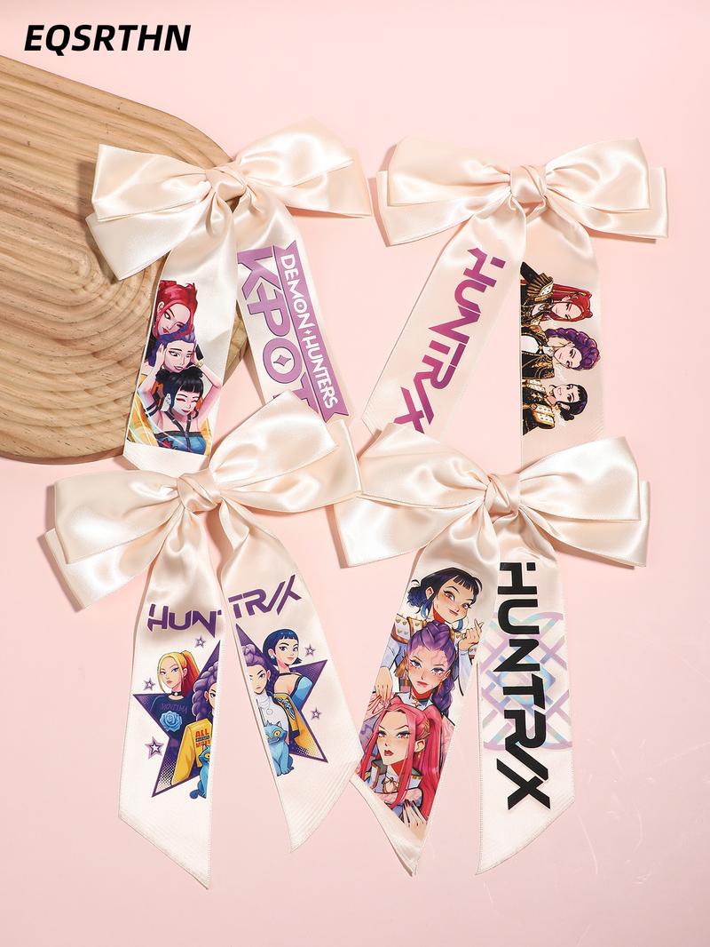 4pcs/1pcLarge Kpop Hair Bow with Girl Band Printed Ribbons Hair Clips | Comfortable Secure Clip | Versatile Design