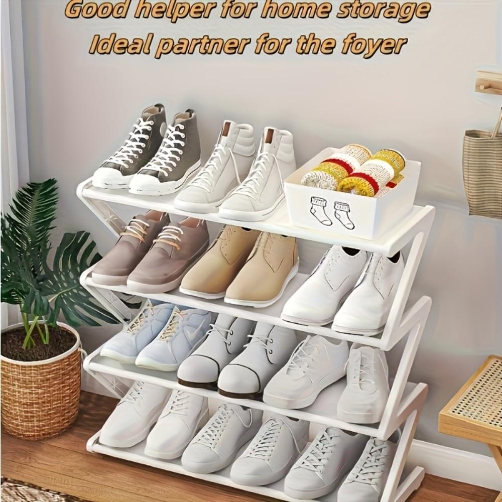 4-Layer Foldable Z-Shaped Shoe Rack, Easy Assembly, Durable Plastic, Space-Saving Design, Ideal for Home, Dormitory, Entrance