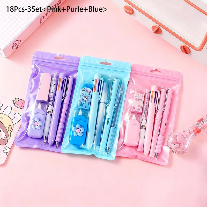 6/12/18 Pcs Stationery Set, Includes Neutral Pens, Erasers, Six-Color Ballpoint Pens, Multifunctional Writing Tools, Ballpen Set, Perfect Office & Study Supplies for Christmas gift