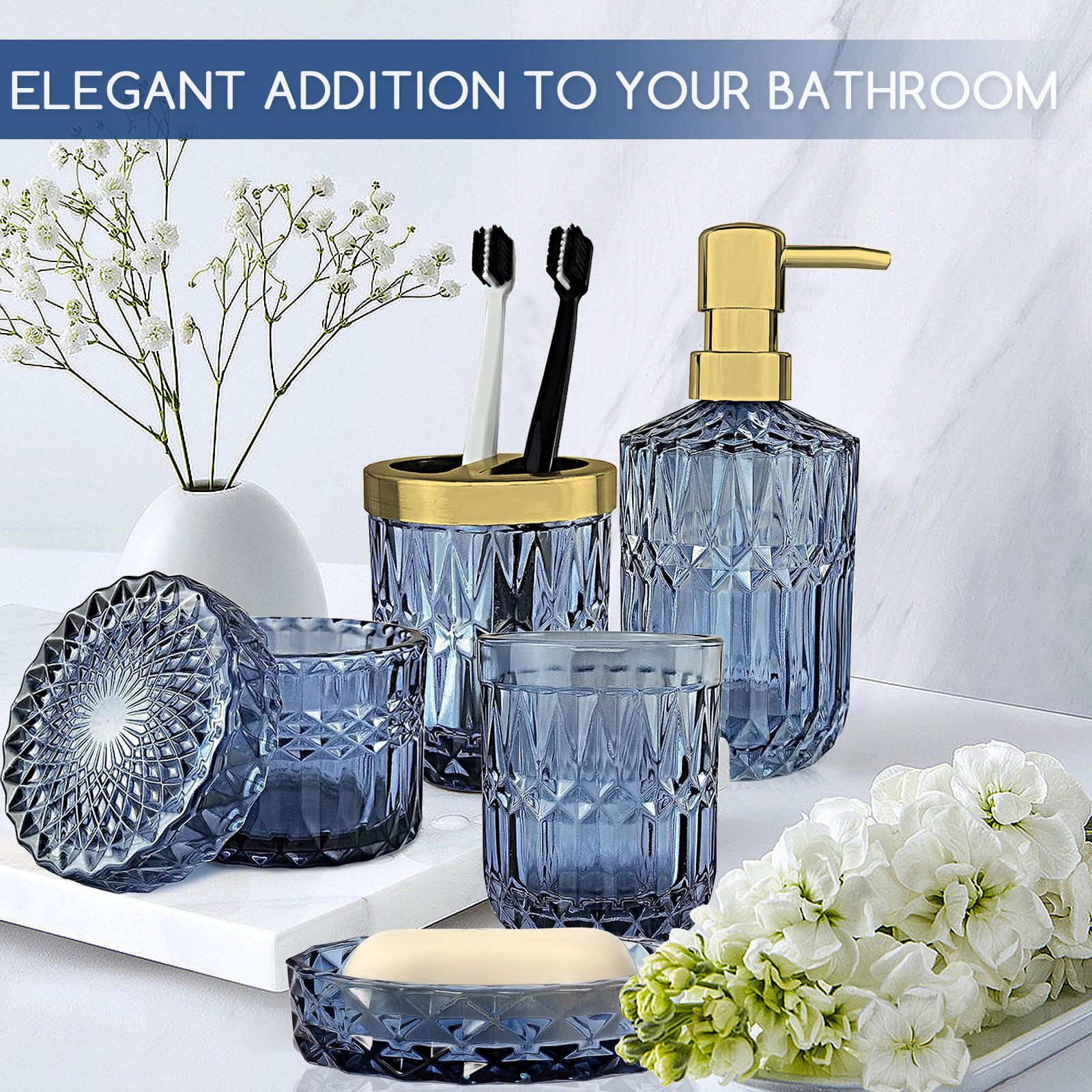 PLL Green Bathroom Accessories Set, 5Pcs Clear Glass Bathroom Accessories, Vanity Bathroom Decor, Hand Soap Dispenser, Soap Dish, Toothbrush Holder Set, Modern Countertop Organizer, Housewarming Gift Set PLL Green Bathroom Accessories Set, 5Pcs Clear Glass Bathroom Accessories, Vanity Bathroom Decor, Hand Soap Dispenser, Soap Dish, Toothbrush Holder Set, Modern Countertop Organizer, Housewarming Gift Set