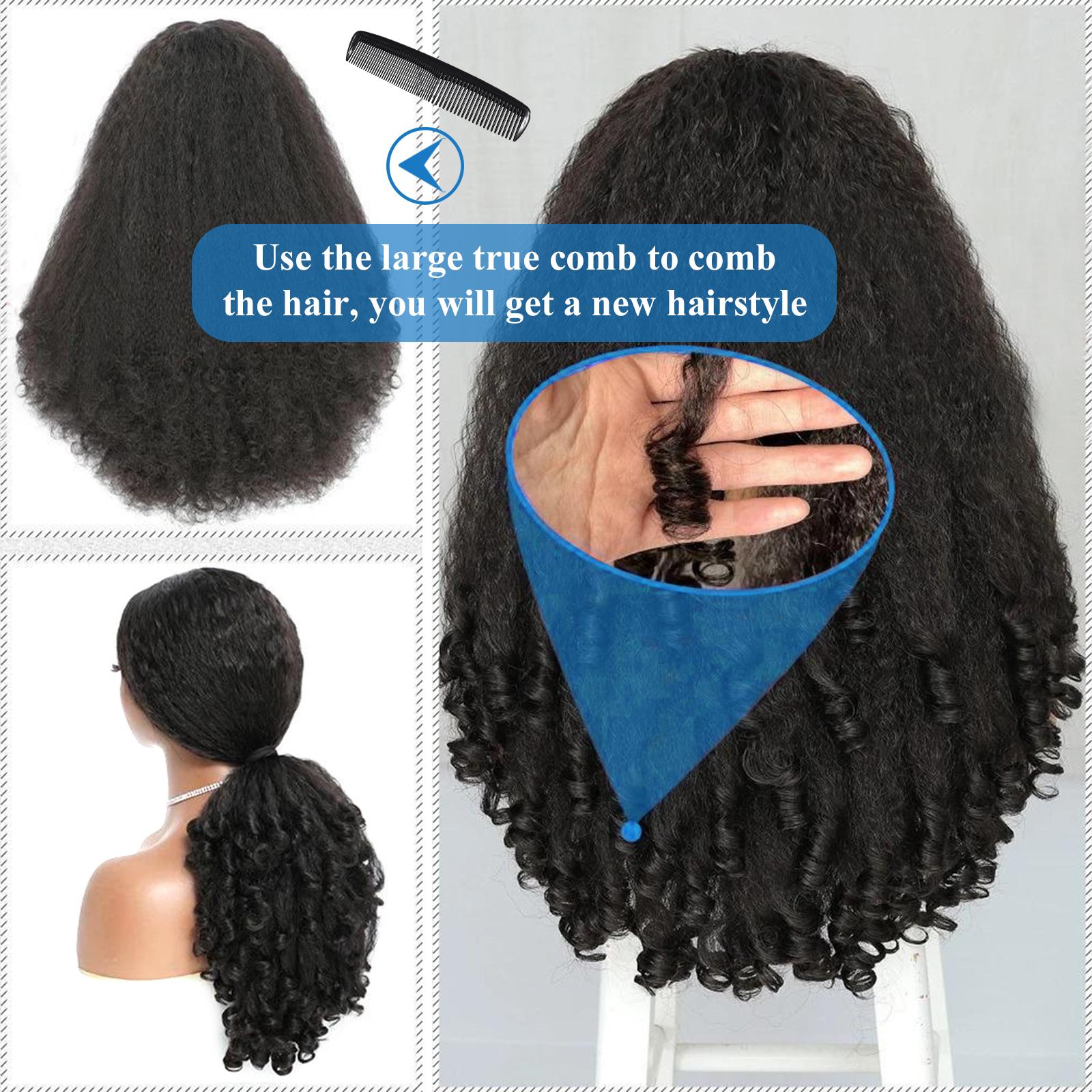 New Afro V Part with Curly in the End Wig Kinky Synthetic Hair Texture with Unique Bouncy Curls in the End 20 Inch Soft Curly Full Hair V Part Wigs Synthetic for Women No Leave out Clip in Half Wig