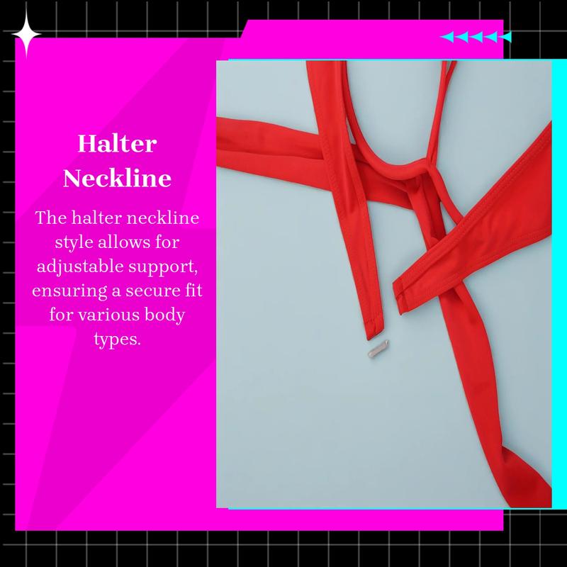 Women's Solid Sexy Criss Cross Bikini Set, Casual Halter Tie Back Swim Bra & High Waist Swim Panty, Push Up Swimsuit for Women, Summer Lace-Up Swimsuit For All Season, Two Piece Bandage Bathing Suits 2026,Fitted Cut-Out Beachsuit, Criss Cross Swimsuits .