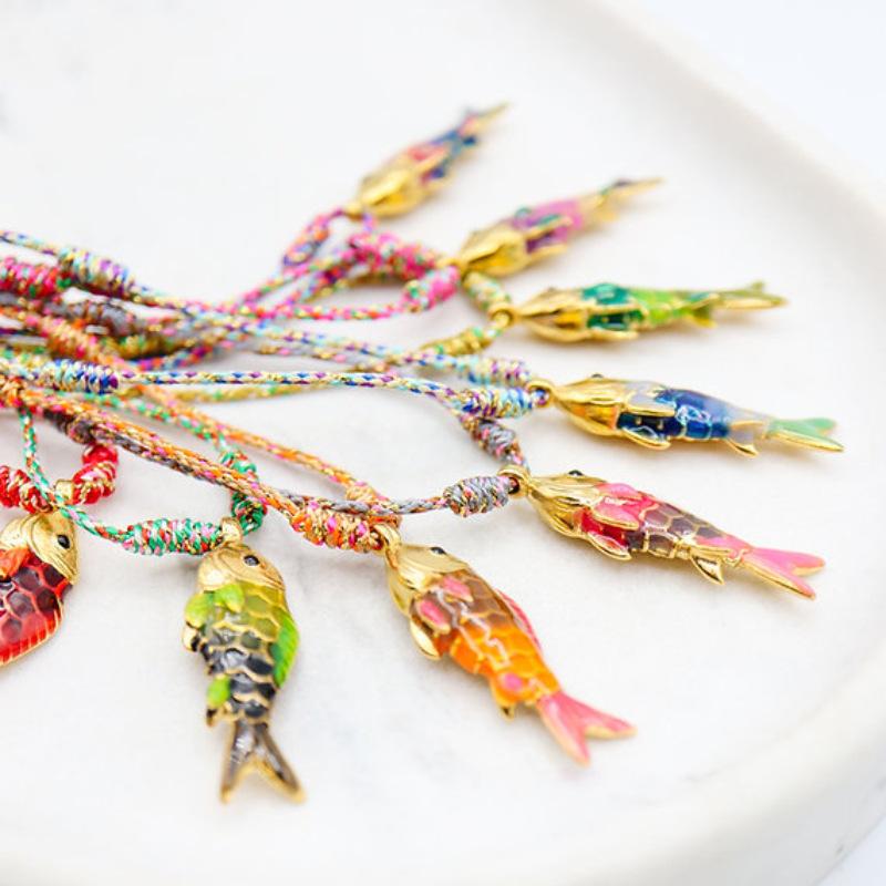 Women's Copper Ocean Fish Pendant Statement Necklace - Fashion Jewelry Accessories, Bold Statement Piece, Vibrant Multicolored Cord for Casual Indoor Recreation Wear