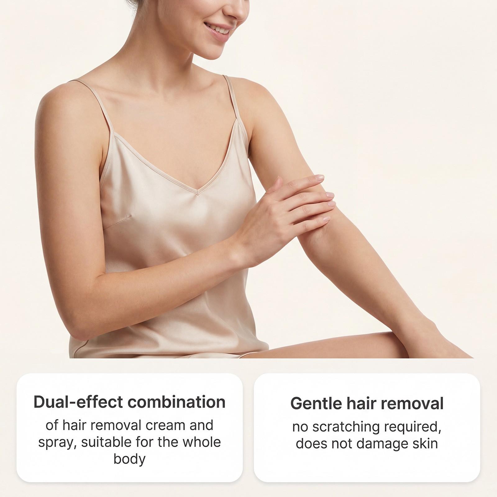 Smooth Body Hair Removal Kit, Gentle Cleansing, Moisturizing, Smooth Skin, Full Body Depilation, Portable Daily Use, Spray 140ML, Cream 100g, Scraper