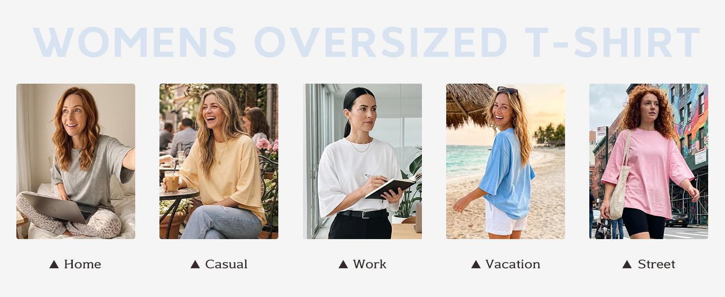 Flowyair Womens Oversized T-Shirt Casual 3/4 Sleeve Summer Boxy Tops Loose Fit Crew Neck Basic Shirts