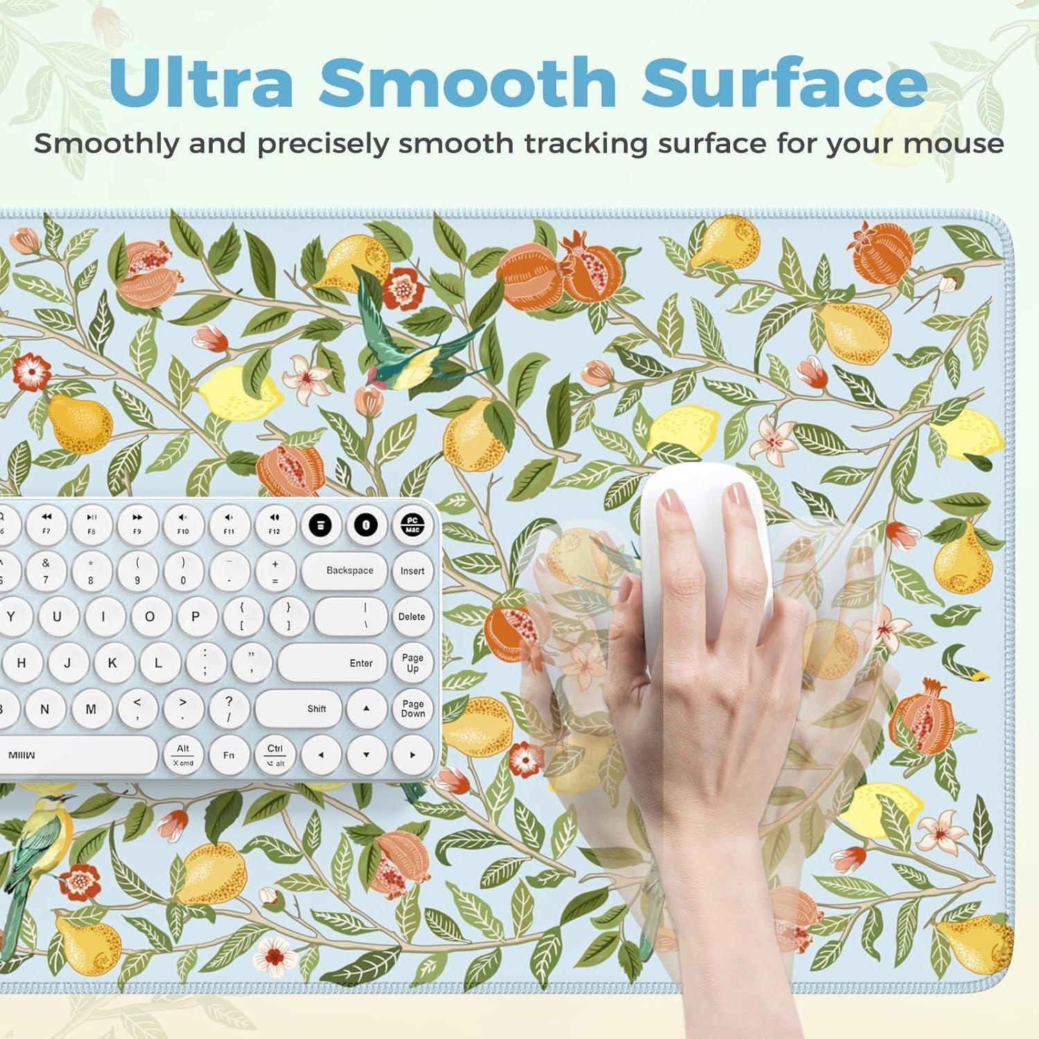 A 190 floral and fruit patterned mouse pad that adds comfort and style to your workspace, with a filling design for better support, the perfect gift for nature lovers and students