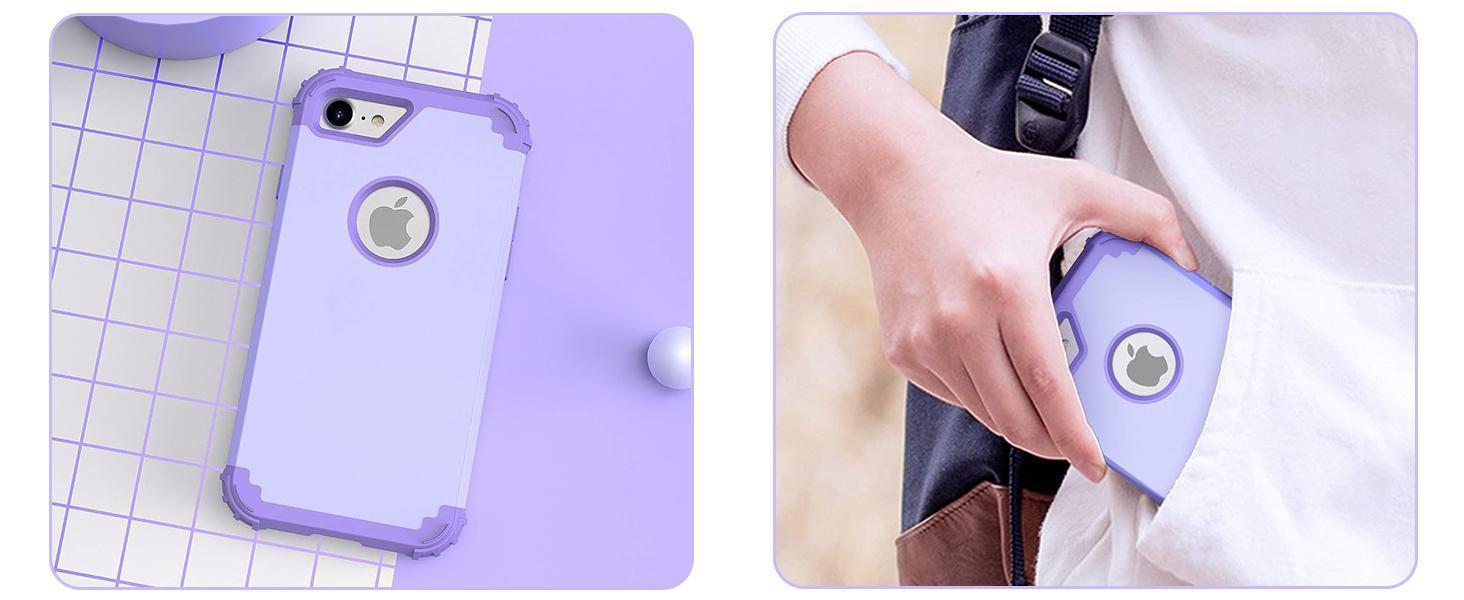 IDweel for iPhone 8 Case & for iPhone 7 Case with Screen Protector (Tempered Glass),3 in 1 Shockproof Hybrid Heavy Duty Hard PC Cover Soft Silicone Sturdy Bumper Full Body Sturdy Case, Purple