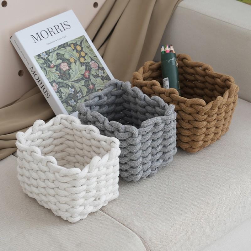 Handmade Polyester Storage Basket Stackable Cosmetic Organizer, Durable Design for Bedroom Living Room Vanity Decor, High-Quality Home Organization, Decorative Appeal