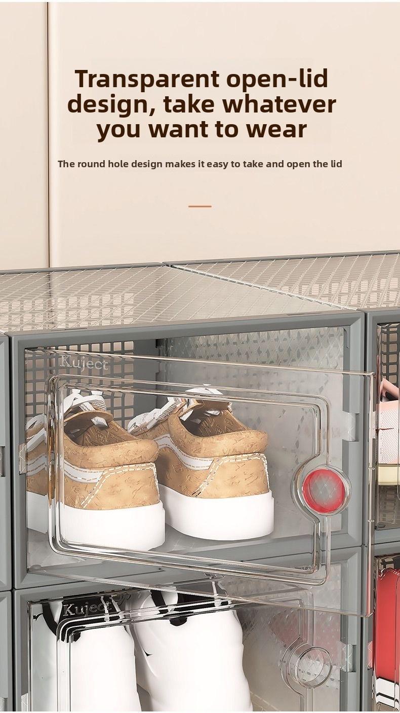 Shoe storage boxes, Shoe organizer, 6-piece sets, made of thick transparent material with lids, foldable and stackable containers allow for flexible arrangement, ideal for organizing sneakers and saving space in entryway