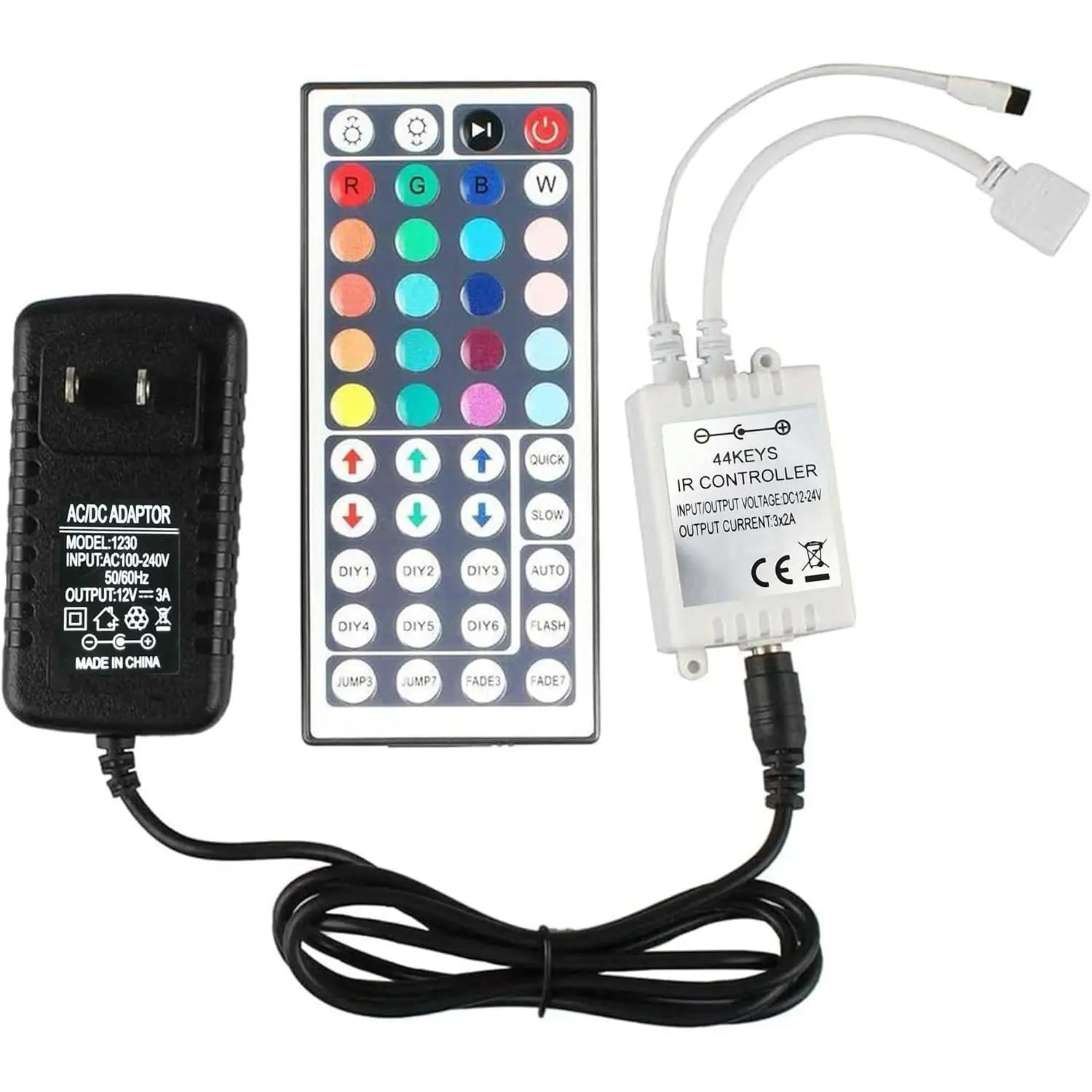 44 Key RGB LED Strip Lights IR Remote Controller with  Rectifier Control Box and DC 12V 3A Power  Plug Adapter for 2835 3528 5050 LED Strip Lights Flexible Tape Lighting