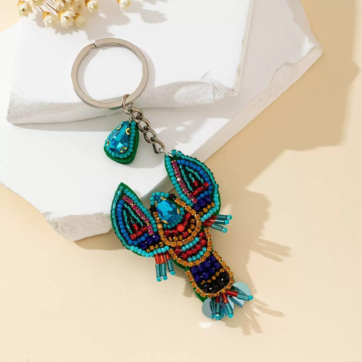 Handmade Beaded Lobster Keychain, Elegant Beach Accessory, Perfect for Handbags & Wallets, Unique Jewelry Gift Idea