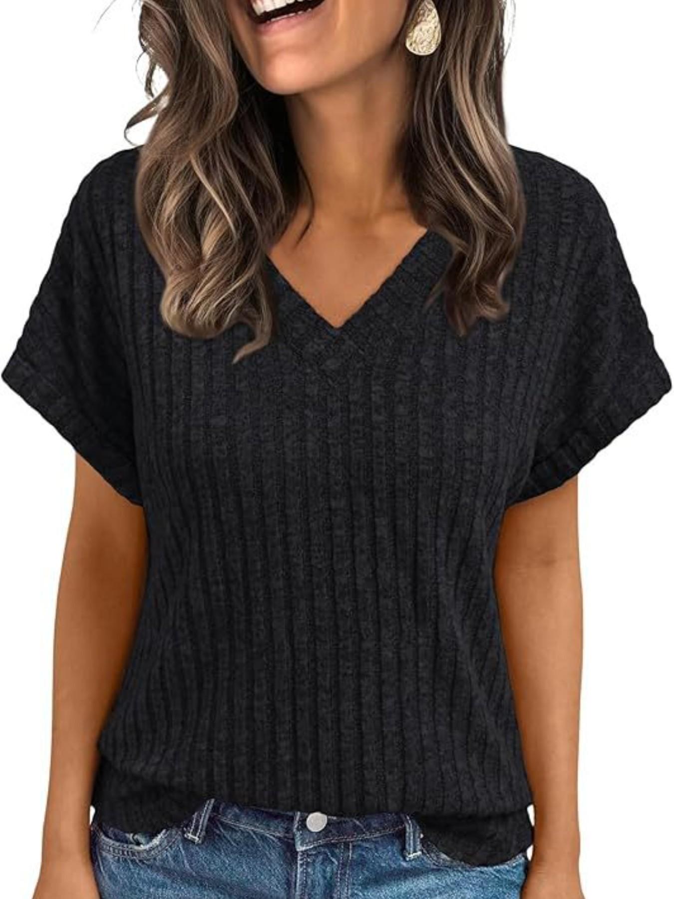 Women's Summer Short Sleeve V-Neck Basic T-Shirt, Casual Pullover Top, European and American Style, Cross-Border Fashion Apparel