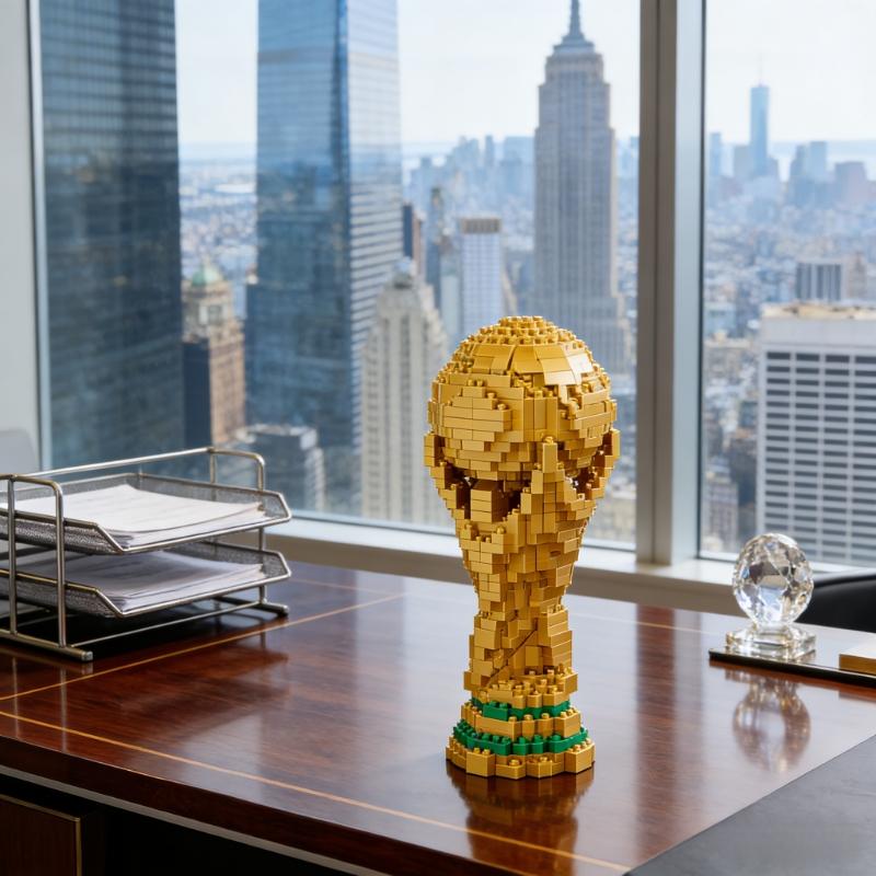 World Cup trophy gift box set for football fans, mini building blocks for children, Children's Day, Christmas and birthday gifts