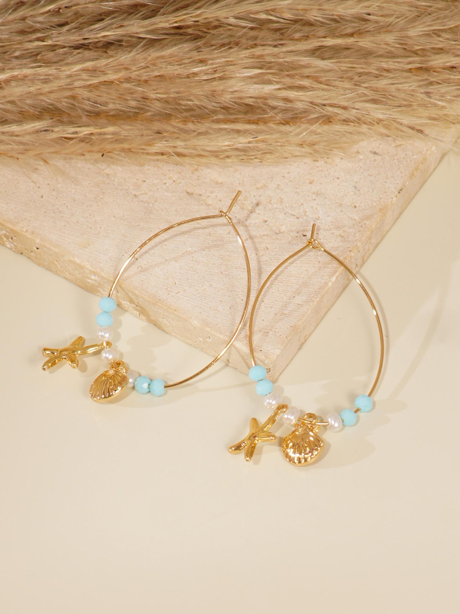 Beach Vacation Shell Starfish Earrings Set, Perfect for Women's Beach Party, Stylish Seashell Jewelry Accessories
