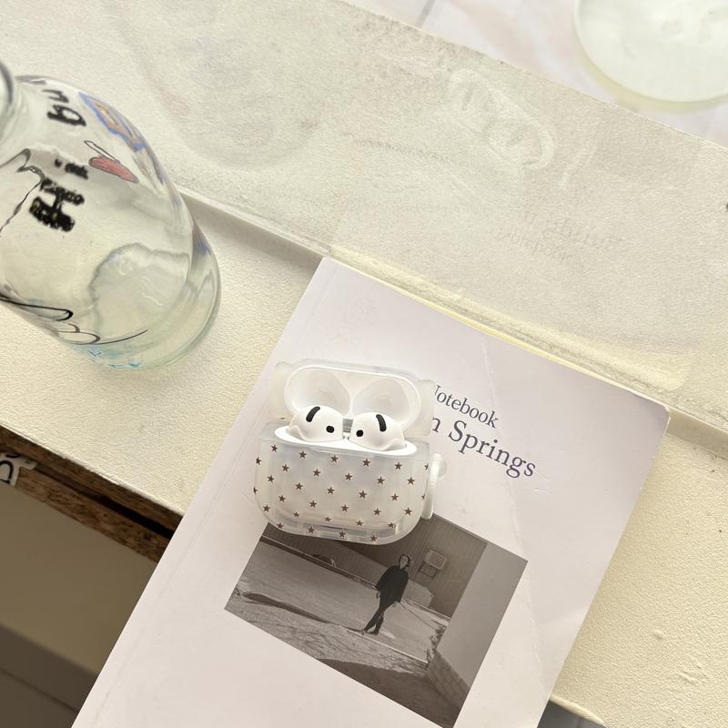 Simple Full Screen Five-Pointed Star Patterns with Ring Tetragonum Transparent Red White  Protective Earphone Case Suitable for AirPods Pro3 Pro2 1 2 3 4 Pro