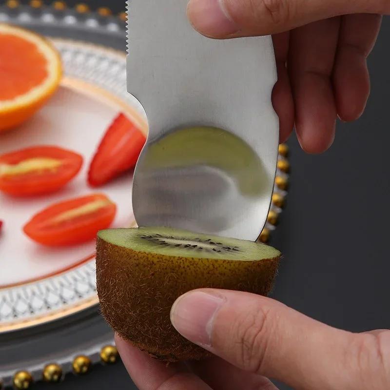 304 Food Grade Stainless Steel Multifunctional Fruit Tool - 36g Durable Serrated Edge Spoon for Peeling Kiwi, Cutting Avocado, Kitchen Utensil Gadget with Quality Assurance
