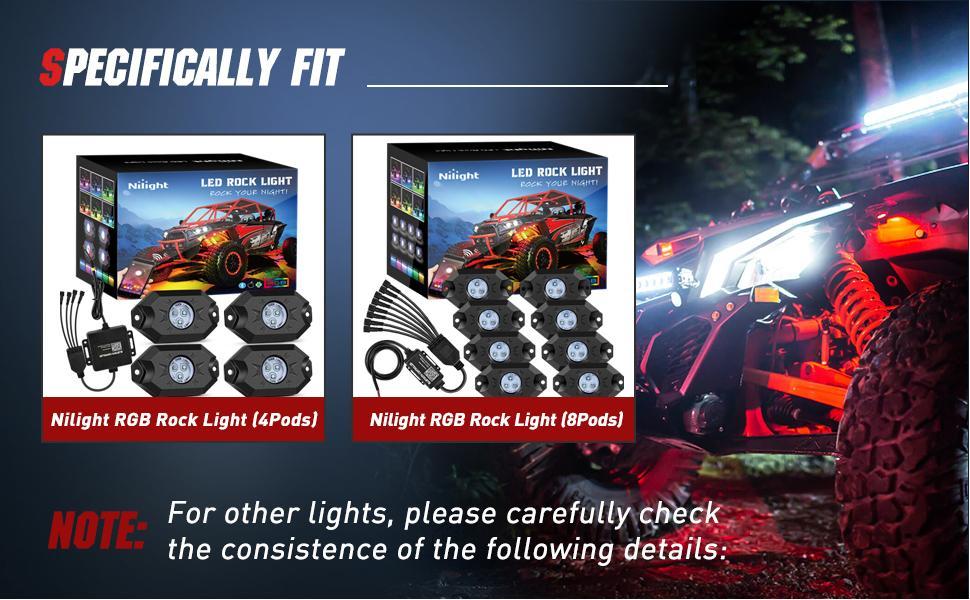 Nilight 2 Pack 10FT 4 Pin RGB Cable Cord for 4 and 8 Pods Multi Color Underglow Rock Light Kits Wheel Well Lights Extension Wire Lighting