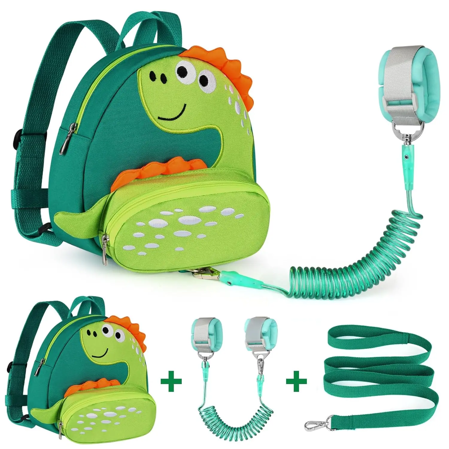 Toddler Harness Backpack Leash, Cute Dinosaur Backpacks with Anti Lost Wrist Link, Cute Mini Child Backpack Wristband Tether Strap and Protection Leashes  Boys Girls Aged 1-3 Years