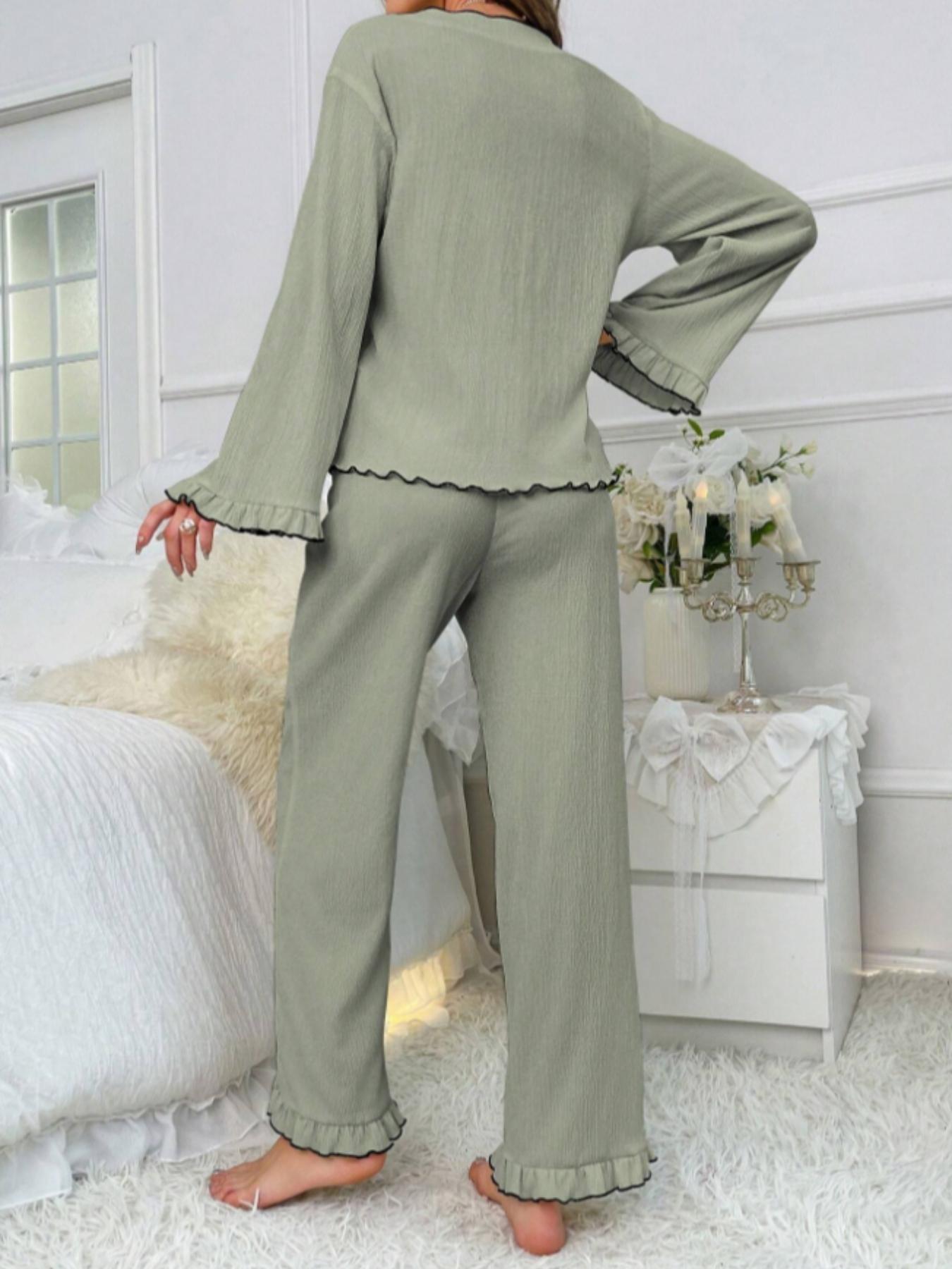 Women's Solid Loungewear Set, Casual Comfy Long Sleeve Top & Pants PJ Set, Ladies Sleepwear Pajama Set for All Seasons