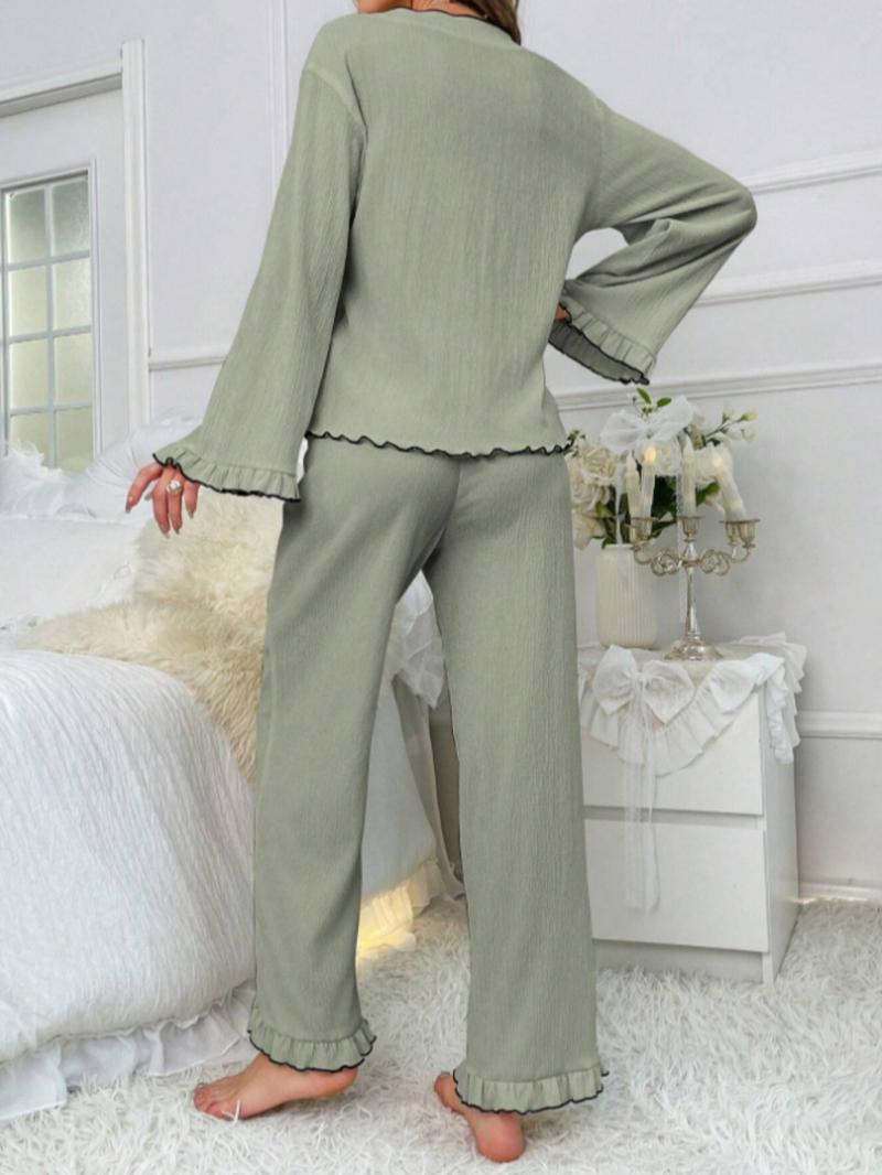 Women's Solid Loungewear Set, Casual Comfy Long Sleeve Top & Pants PJ Set, Ladies Sleepwear Pajama Set for All Seasons