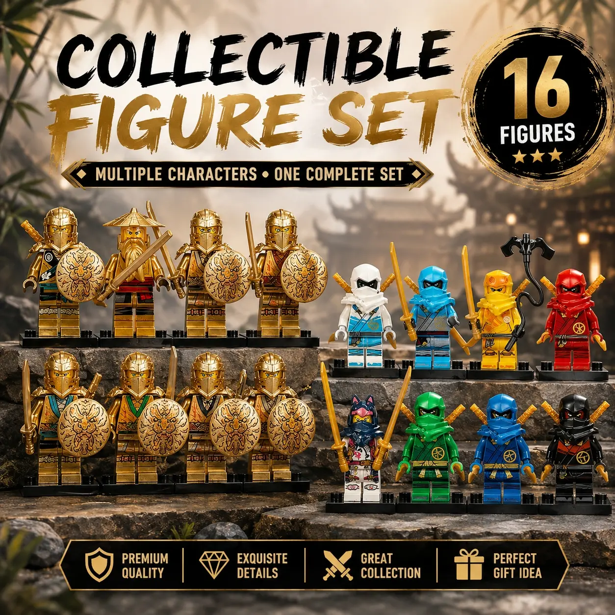 16 Piece Desktop Figurine Set, Multiple Decorative Figures, Home Decoration, Office Desk Accessories, Shelf Decor, Holiday Arrangement