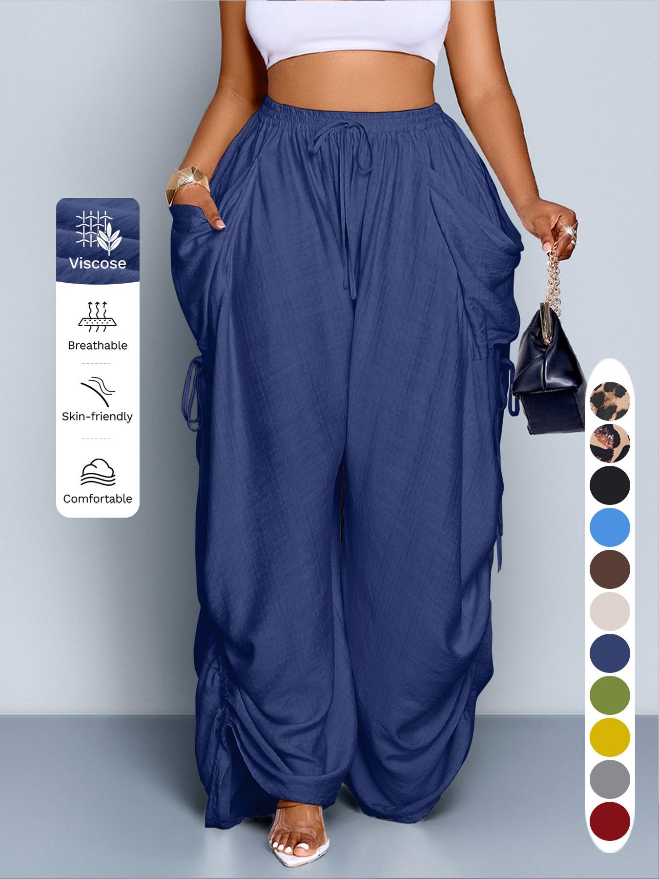Women's Casual Loose-Fit High Waist Wide Leg Pants, All-Season Woven Fabric, Long Plain Design, Daily Commute & Vacation Wear Women's Casual Loose-Fit High Waist Wide Leg Pants, All-Season Woven Fabric, Long Plain Design, Daily Commute & Vacation Wear
