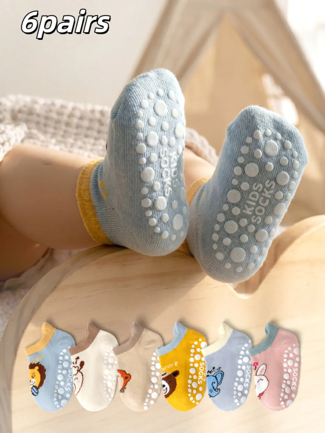 6 Pairs Baby Walker Socks for Boys Girls, Cute Cartoon Non-Slip Breathable Socks, Suitable for 0-5 Years Old, Spring Summer Fall