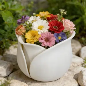 Tulip Vase Ornament Inspired by Blooming Rose Petals, Elegant Curled Petal Design, Ideal for Home Office Holiday Decor